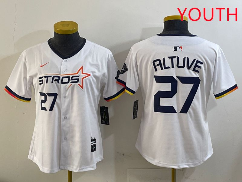 Youth Houston Astros #27 Altuve White three generations Joint Name Nike 2025 MLB Jersey style 4